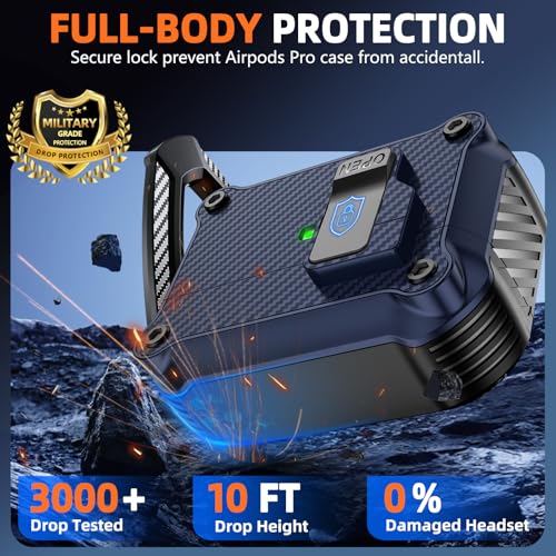 Image of Pohgelan Compatible with AirPods Pro 3 Case Carbon Fiber Texture(Blue) | Magnetic Automatic Lock with Cleaning Kit,Compatible with Magsafe