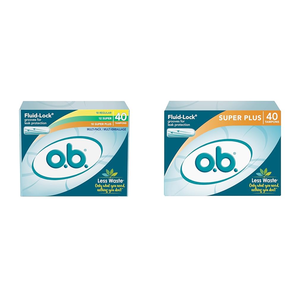 o.b. Tampons Multipack | Non-Applicator Tampon, Unscented | Regular/Super/Super Plus Tampons, 40ct + o.b. Tampons | Non-Applicator Tampon, Unscented | Super Plus Tampons, 40ct