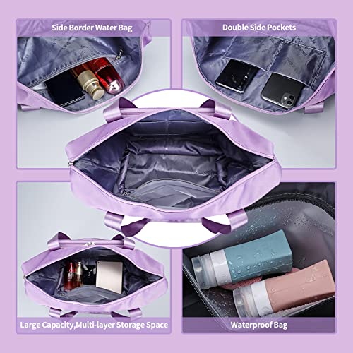 Expandable Travel Duffel Tote Bag - Foldable Overnight Weekender, Carry-On, Swim & Gym Bag - Fits Spirit Airlines Personal Item Size - Lightweight, Waterproof & Durable with Trolley Sleeve,Purple4