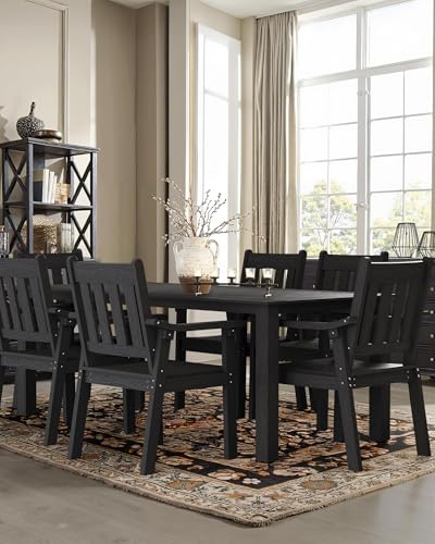Image of YEFU Patio Dining Chairs Set of 6: All Weather Outdoor Dining Chairs with Wide Curved Seat and Backrest - Outdoor Furniture Plastic for Outside Backyard /Garden /Porch /Deck 350lbs Capacity Black