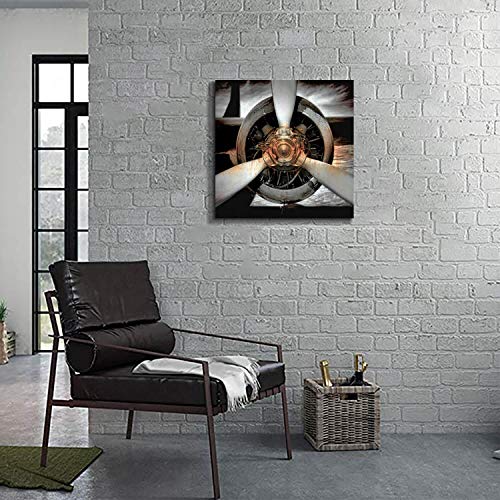 Airplane Propeller Canvas Wall Art: Plane Engine Artwork Vintage Aircraft Painting Print Pictures For Office (24'' X 24'' X 1 Panel) #TOP4