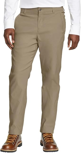 Eddie Bauer Mens Fleece Lined Pants Water Resistant, Lightweight Stretch Fabric, Zipper Pockets Tan, 32Wx29L