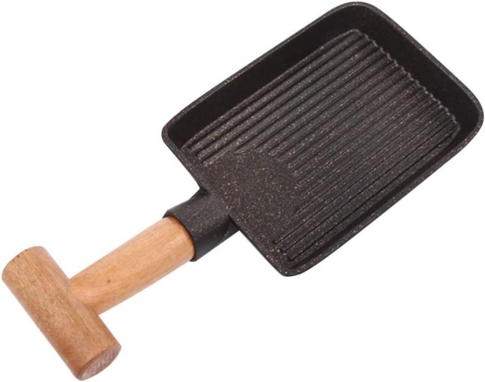 Nieprzywierająca patelnia grillowa z drewnianym uchwytem nadaje się do mycia w zmywarce do piekarnika naczynia domowe do grillowania odpływ tłuszczu od pieczenia - 23 cm