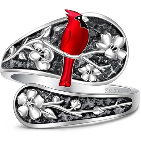 Spoon Cardinal Rings for Women Sterling Silver Spoon Ring Memorial Bird Red Cardinal Gifts Christmas Jewelry for Lloss of Loved One Size 7