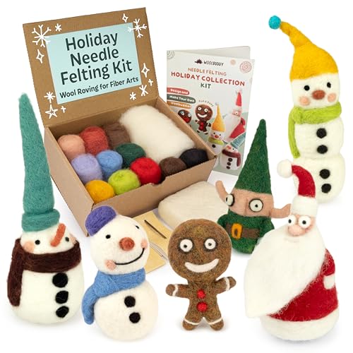 Image of Woolbuddy Needle Felting Kit for Beginners & Adults - Christmas Holiday DIY Felting Kit with Wool Roving, Felting Needles, Pad & Instructions - Felting Kits for Adults Christmas Crafts & Gifts