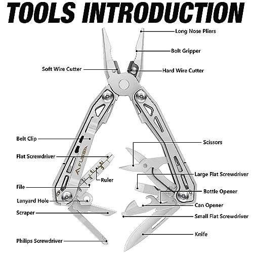 FLISSA-16-in-1-Stainless-Steel-Multi-Tool-EDC-Multitool-with-Pocket-Knife-Pliers-Belt-Clip-and-Oxford-Sheath-Self-locking-Utility-Multi-Tool-for-Camping-Survival-Outdoor-Activities