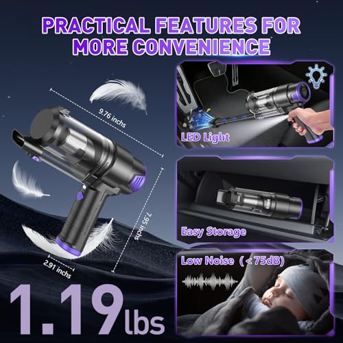 Image of KMM Handheld Car Vacuum Cleaner, 16000PA Air Duster & Vacuum Cleaner, 120W High Power Hand Held Vacuum Cordless, Portable Vacuum Rechargeable with Multi-Nozzles & LED Light for Car, Home, Pet, Office