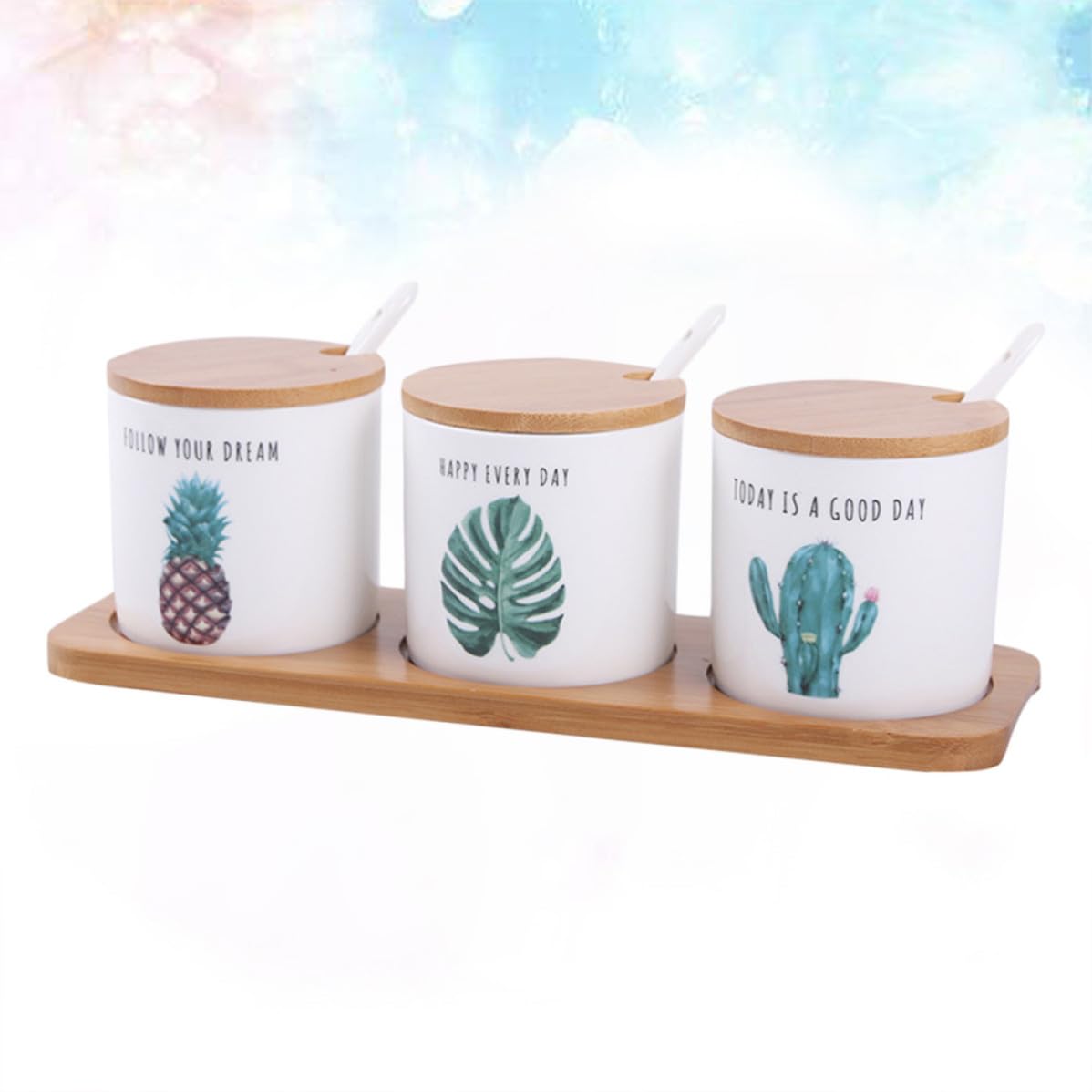 VICASKY Barattolo Ceramica Nordico Verde, Set Tre Pezzi con Coperchio