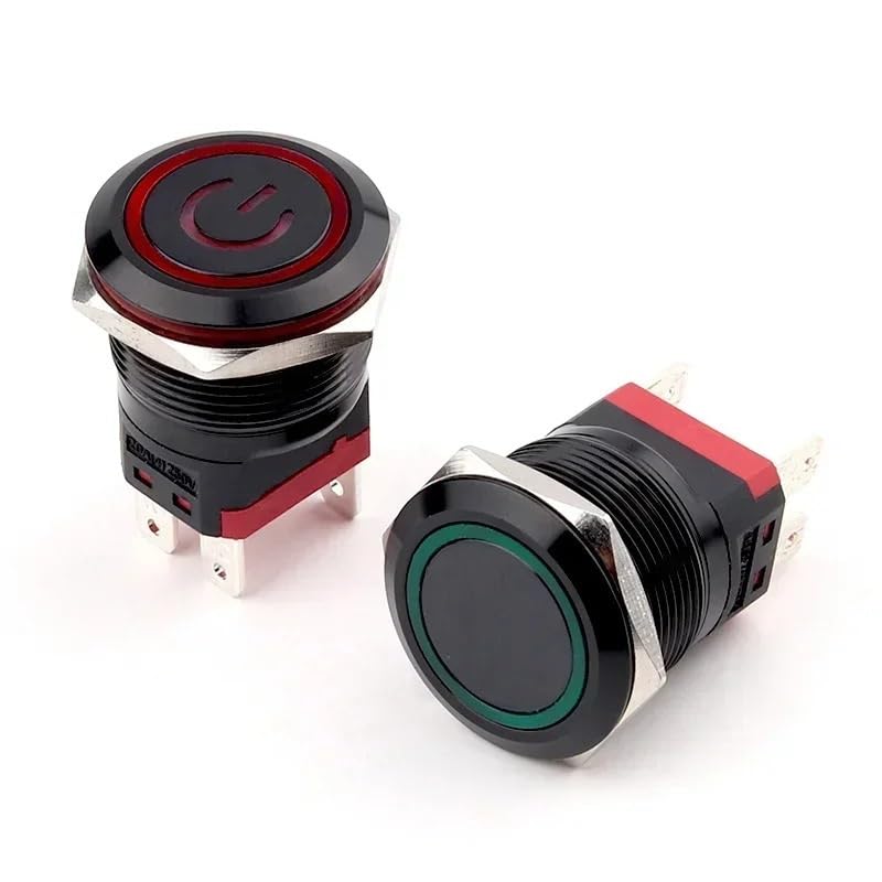 22mm High Current Switch Reset Self-Locking Power Start Waterproof Switch(Power Label-R,Locking,110-220V)
