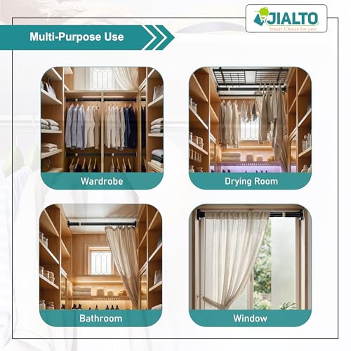 Image of JIALTO Adjustable Bathroom Curtain Rod | Extendable 90 To 160 Cm Shower Curtain Rod Without Drill for Wall Anti-Skid Spring Pull | Door Curtain | Bathroom Pipe Rod | Curtain Stand - BLACK, Pack Of - 2