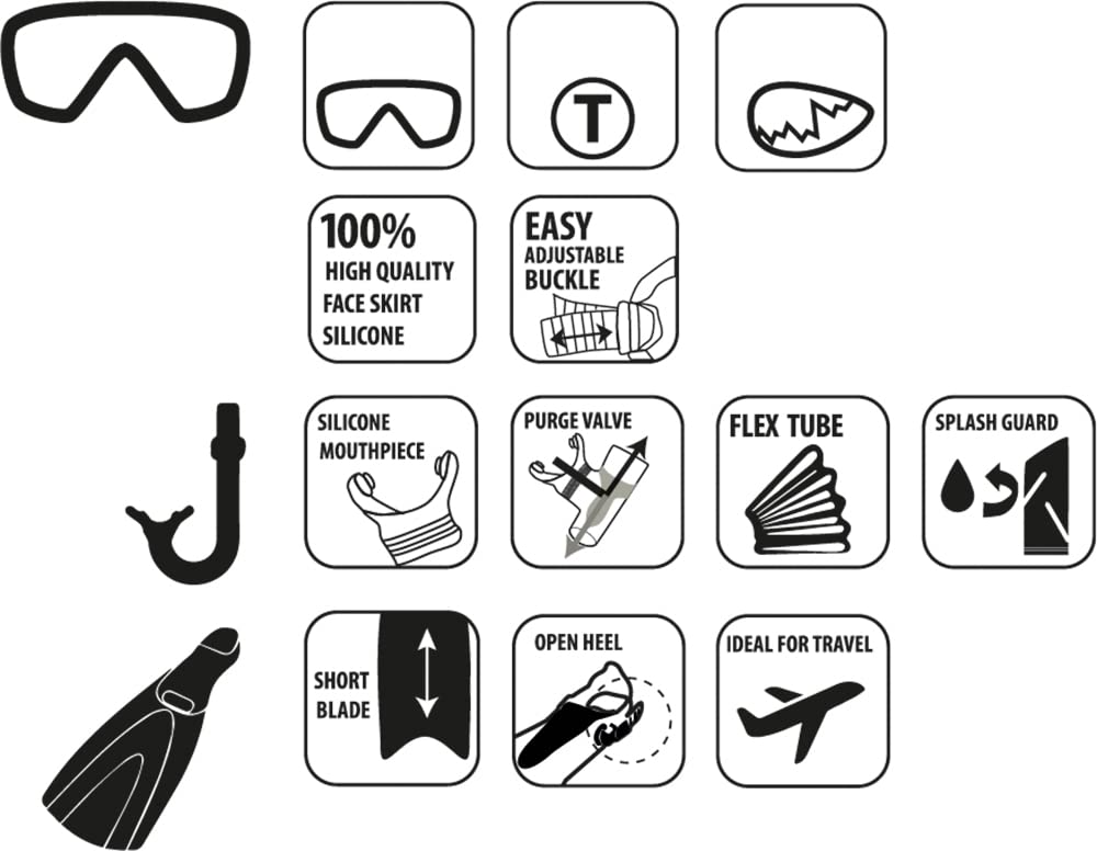 Schildkröt Bermuda Set de Plongée por Enfants | 3 Pièces - Masque | Tuba, Palmes Réglables