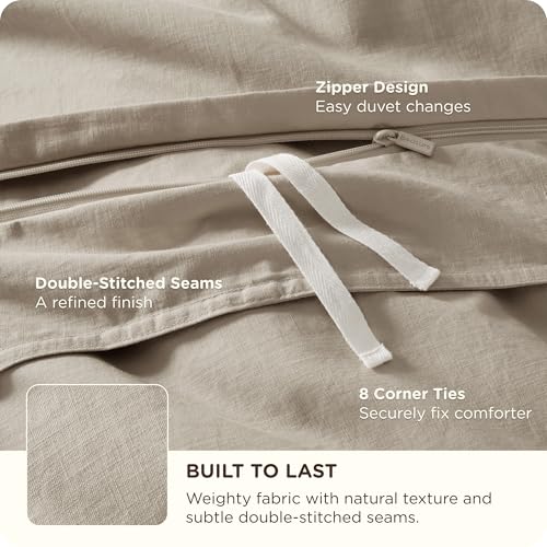 Image of Bedsure Cotton Duvet Cover Oversized King - Luxury Slub Weave 100% Cotton Duvet Cover Set, PureWoven Bedding Set with a Linen Like Textured, Easy Change, Tannish Linen Grey, 120 inch x 98 inch