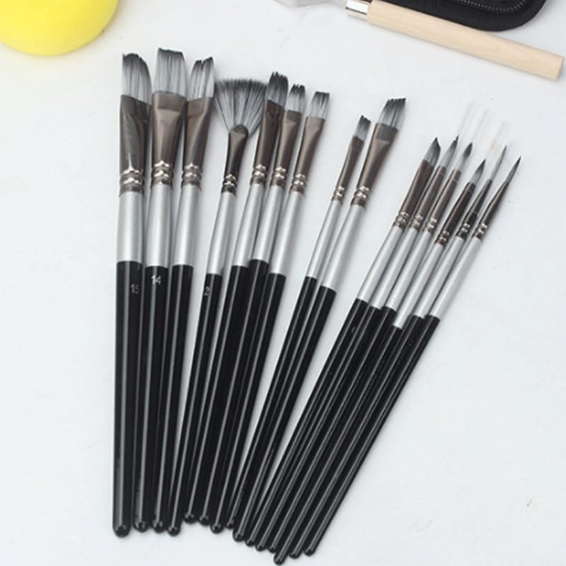 Ensemble De 15 Pinceaux en Nylon, Pinceaux en Bois Massif Argenté pour La Gouache, pour Artistes Et Étudiants.