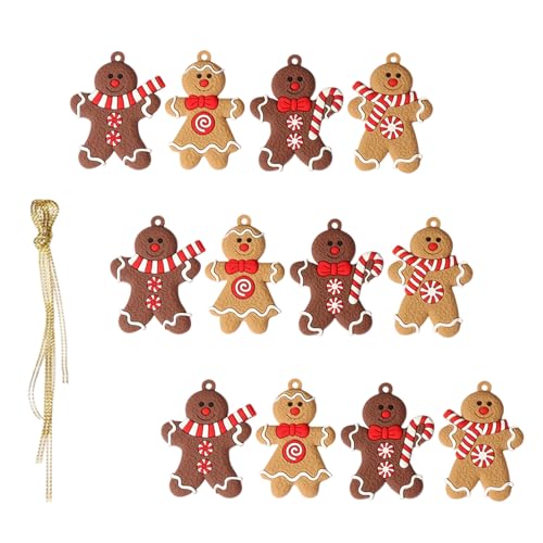 12 Stück Mini Lebkuchenmännchen Deko mit Goldener Weihnachtsseil,...
