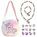 Elesa Miracle Little Girl Plush Purse Handbag Kids Necklace Pretend Play Toy Playset Jewelry Crossbody Purse for Children Toddler Baby Girls, Unicorn