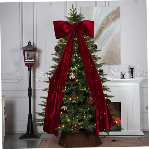 Lazo para la punta del árbol de Navidad de terciopelo rojo extragrande de 180 x 71 cm 7