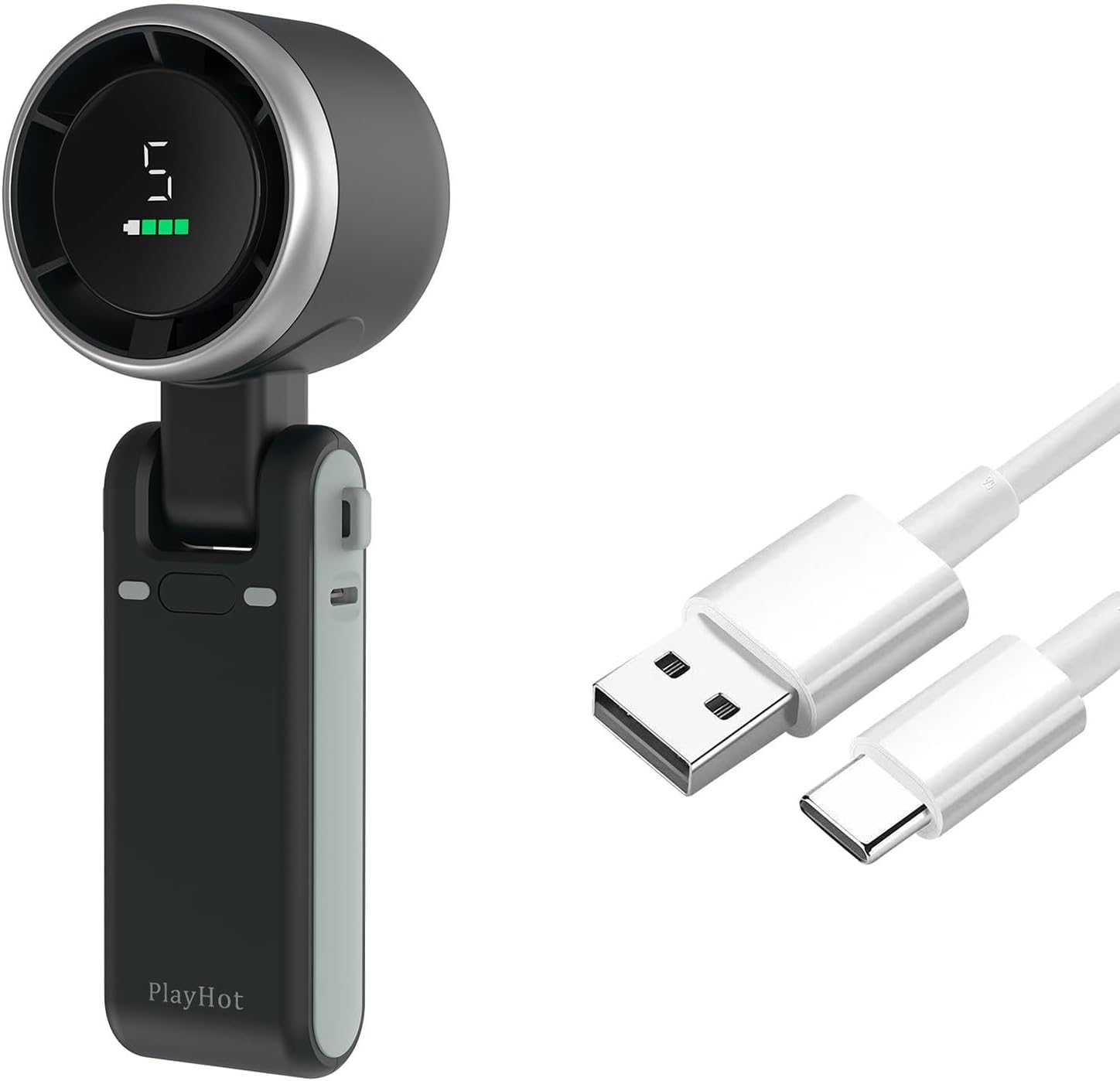 PlayHot Portable Handheld Turbo Fan（Black） & USB C Cable