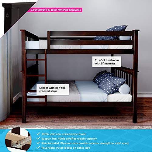 Max & Lily Solid Wood Full Over Full Bunk Bed, Espresso #TOP1