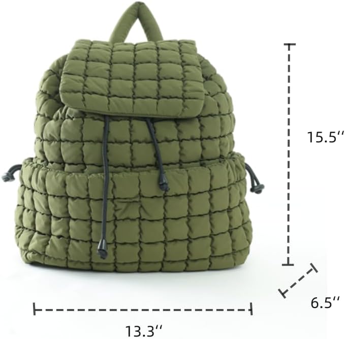 VAKAER Puffer Backpack for Women Lightweight Quilted Hiker Pack with Drawstring Padding Daypack Backpacks for Travel Gym (Army Green) - Image 2