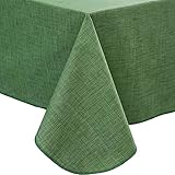 Pioggia Vinyl Tablecloth with Flannel Backing Waterproof Oil-Proof Plastic Table Cloth Wipeable PVC Table Cover for Indoor and Outdoor (Dark Green, 60 x 102 Inch)