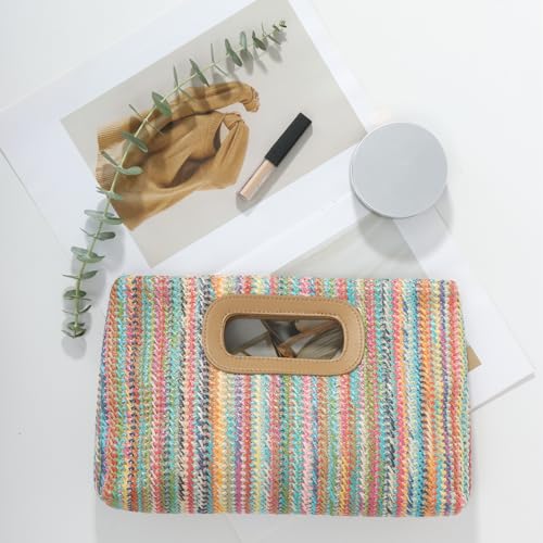 Image of Fecialy Straw Clutch Top Handle Clutch Handbags for Women Raffia Evening Bag Woven Beach Summer Bag Crossbody Purse