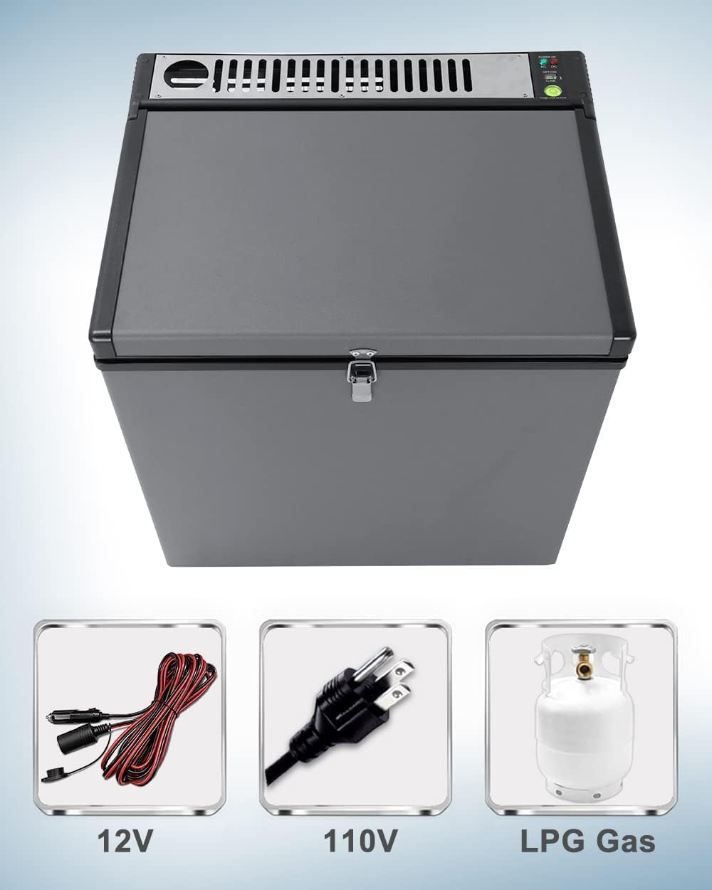 Propane Chest Freezer off grid 2.4 Cu.Ft. Compact Deep Freezer/Fridge with Lock 110V/12V/Gas Refrigerator 3 Way RV Chest Fridge for Camper Outdoor Black
