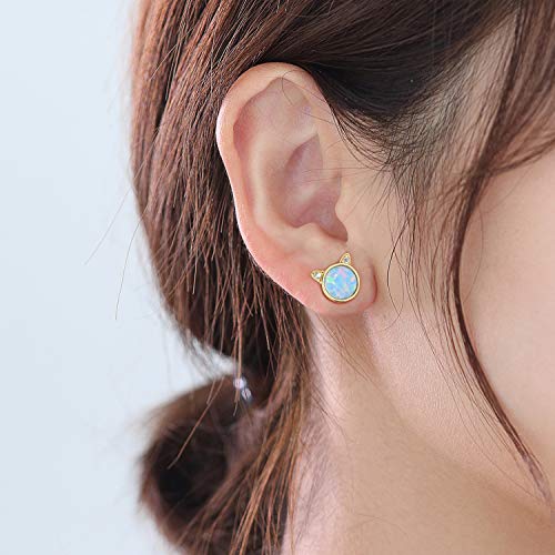 ✦Christmas Gifts for Women✦ Esberry 14k Gold Earrings Sterling Silver Opal Cat Stud Earrings Cat with Natural Stone Earrings for Women4