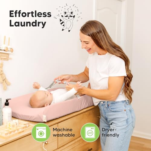 Image of 2-Pack Baby Changing Pad Cover for Girl, Boy, 34x18 (Cameo) | Soft Viscose Derived from Bamboo Baby Diaper Changing Table Pad Cover Sheets, Neutral, Snug Fit Nursery Diaper Change Sheets