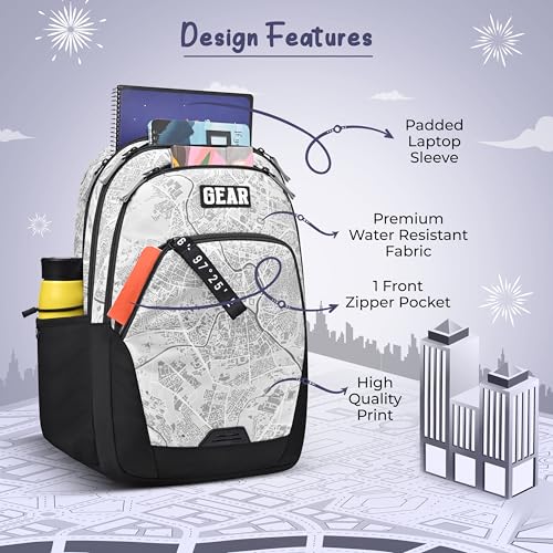 Image of Gear Cityscape 19 inch /40L Large Water Resistant School Bag | Casual Backpack | Daypack | Travel Backpack | Kids Bag for Boys /Girls (Grey - Black)