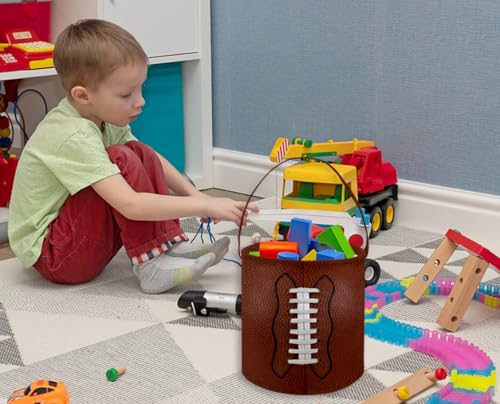 Image of Football Basket Kids Storage Basket Baby Gift Basket Rectangular Cute Toy Storage Bin Box Organizer Book Shelf Basket Dinosaur Room Decor(Football)
