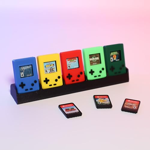 Game Cartridge Display Stand with 5 Mini Gameboy Cases, Nintendo Switch Compatible, Multi-Color