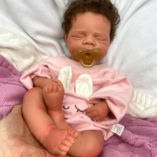 Muñeca bebé realista silicona 48 cm con cabello rizado miniatura 1