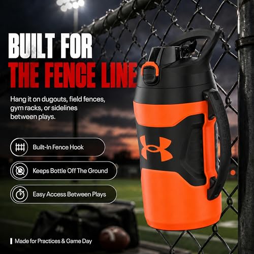 Image of Under Armour Insulated Water Bottle with Handle & Fence Hook, Half Gallon Sports Water Jug, Leak-Resistant & BPA-Free for Baseball, Football & Gym - Blaze Orange /Black, 64oz