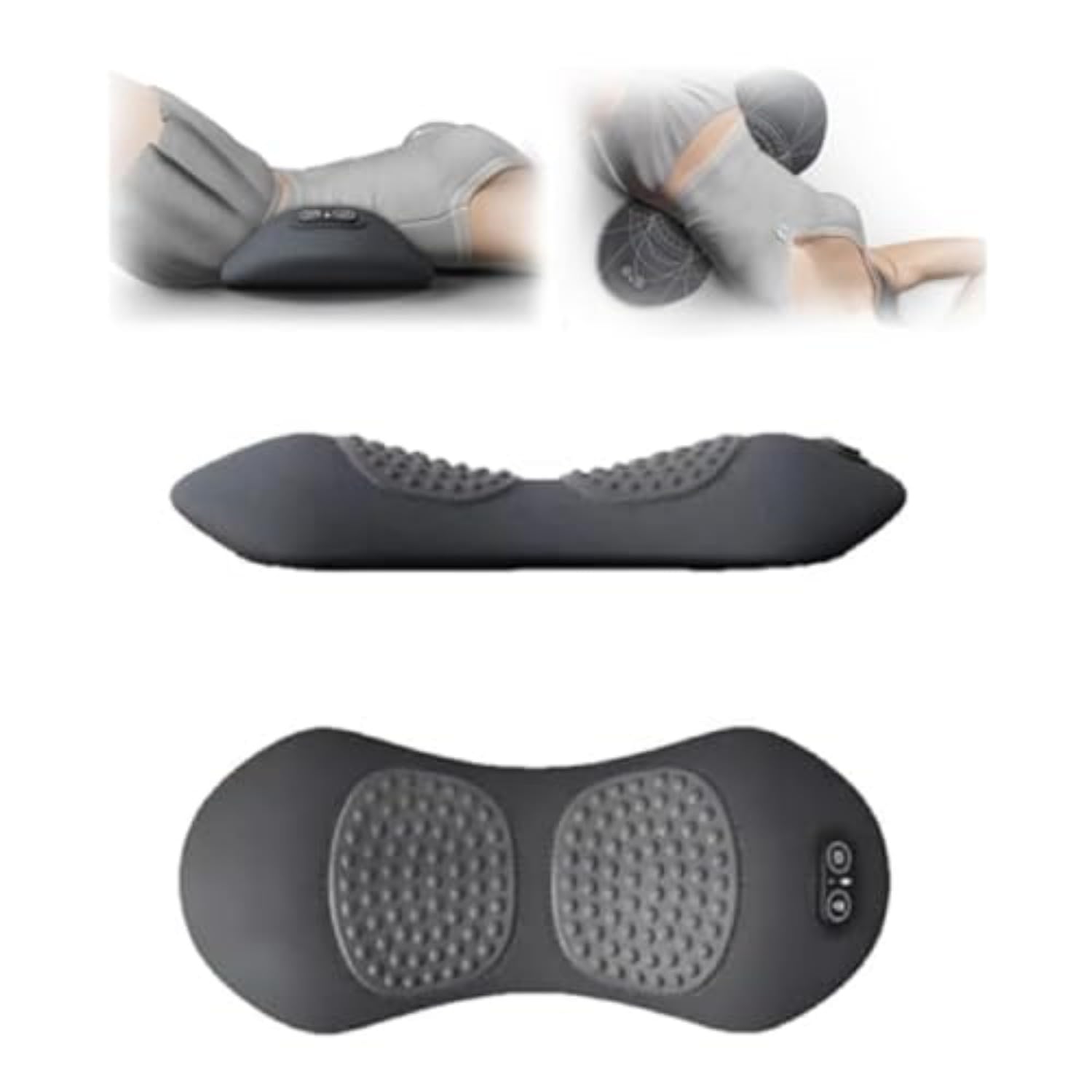 SomniX Masajeador Lumbar — Masajeador Terapéutico Triple Fusión,Levantamiento De Tracción,Masaje De Vibración Y Compresa De Calor,for Cuello, Hombros Y Espalda,Soporte Lumbar Ergonómico (Gris)