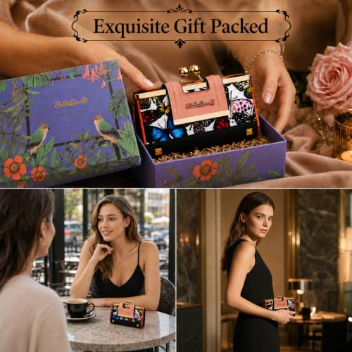 Image of Floral Wallet for Women, Vintage Kiss-Lock Clutch Purse | 10 Card Slots, Full-Length Bill Compartment and Organized Storage,Secure Kiss-Lock Closure, Vintage PU Leather Gift Box