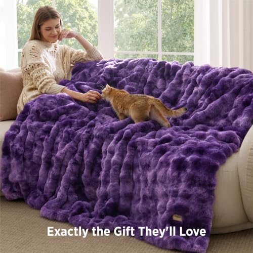 Image of Bedsure Fluffy Bubble Faux Fur King Blanket, 104 inchx90 inch, Tie-dye Purple