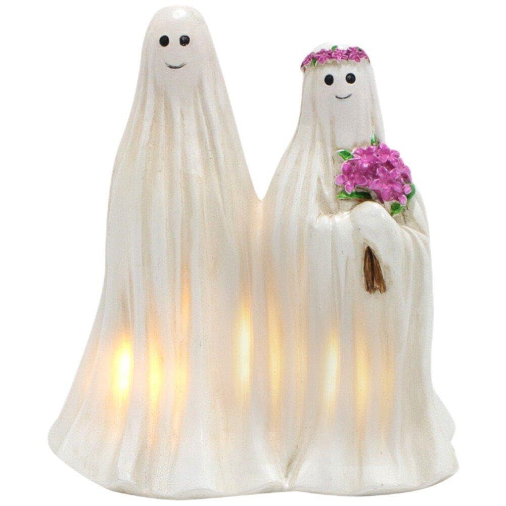 Muteitt Ghost Bride Groom Figurines Ghost Couples Figurine Ghost Sculpture Night Light Ghost Couple Bride Groom Model with Led Light for Home Garden Halloween