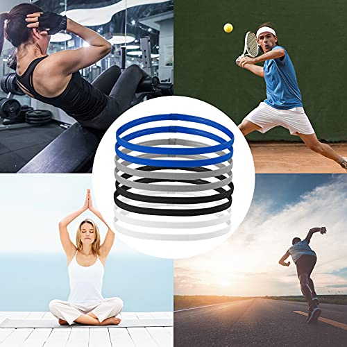 AvoDovA Sport-Stirnband für Kinder, 8 Stück, Fitness-Stirnbänder, schmal, elastisch, rutschfest, elastisches Haarband, Sport, für Jungen, Mädchen, Schwarz, Weiß, Blau, Grau