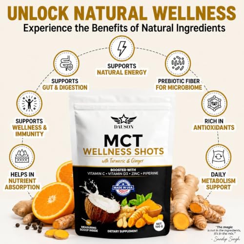 Image of MCT Shots Boosted with Turmeric, Ginger, Vitamin C, D3, Zinc, Piperine & Prebiotic Fiber | Immune Support, Gut Health & Clean Energy Booster, 100 Servings