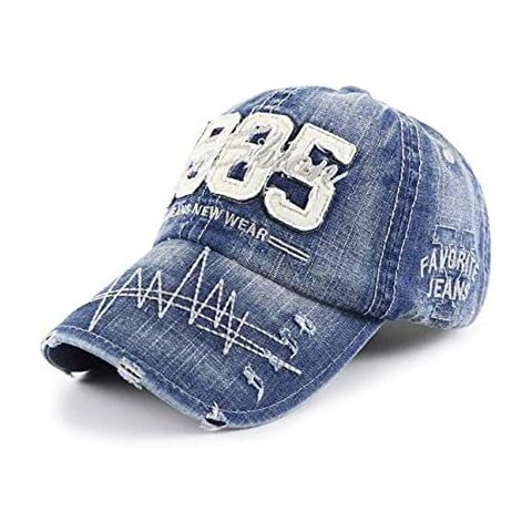 CHENNUO Baseball Cap Unisex Distressed Baseball Cap Snapback Outdoor Baseball Cap Sports Hat - Blue - Medium Cover