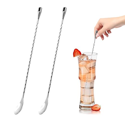 Cuchara de cóctel de acero inoxidable, cuchara de mezcla espiral para mezclar y laminar bebidas