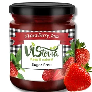 Vistevia Sugar Free Strawberry Jam, Diabetic and Keto Friendly - Sweetened Naturally with Stevia, More Than 60% Strawberries Content - Tastes Delicious - Pack Of 1 (220GM)