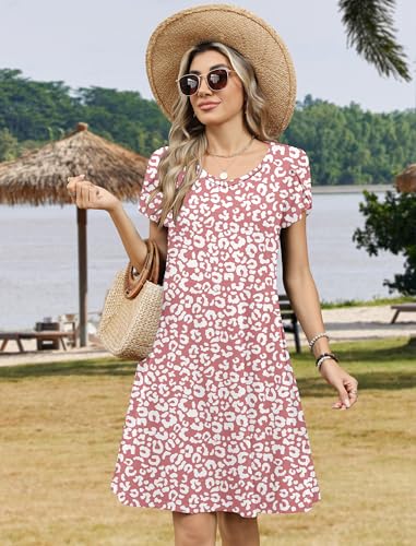 Image of Zeagoo Womens Summer A-Line Dress with Pockets Mini Short Sleeve Dresses Flowy Beach Swing Dress 2026 Vacation Travel