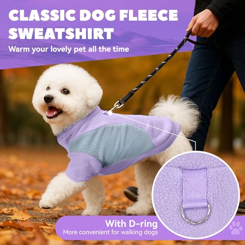 Image of Small Fleece Dog Sweater with Leash Ring Soft Warm Fall Winter Dog Clothes Cute Cat Apparel Puppy Sweaters Classic Pullover Doggy Sweatshirts Chihuahua Costumes Cat Outfits(Purple,XS)
