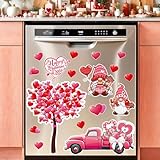 Valentine Dishwasher Magnet Decorations Red Valentines Love Heart Gnomes Dishwasher Cover Fridge Magnetic Stickers Sweet Wedding Anniversary for Kitchen Refrigerator Garage Cruise Door Car Decor
