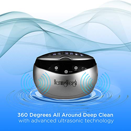 Jewelry Cleaner with Remote Control, Professional Ultrasonic Cleaner for Jewelry, Accessories, Coins, Tools, Dentures, 20 Ounces, Silver, HemingWeigh