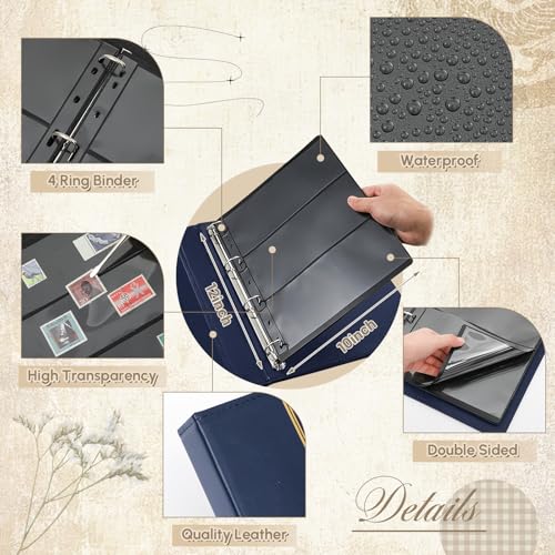 Image of Stamp Collecting Album Binder Kit for Collectors, 1 /2 /3 /4 Rows Banknotes Storage Book with 20 Stamp Pages, 4 Ring Binder, Tweezers and Magnifier, for Paper Money Bill Postage, Beginner Hobbyists Gift