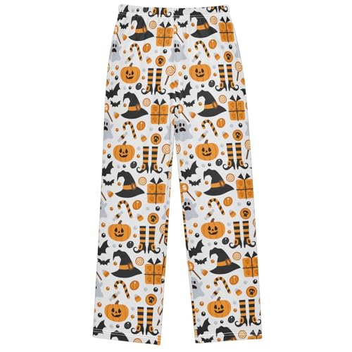Boy's Pants Halloween Pumpkin Ghost Orange Jogger Pants Elastic Long Bottoms Trousers with Pockets 6-14 Years