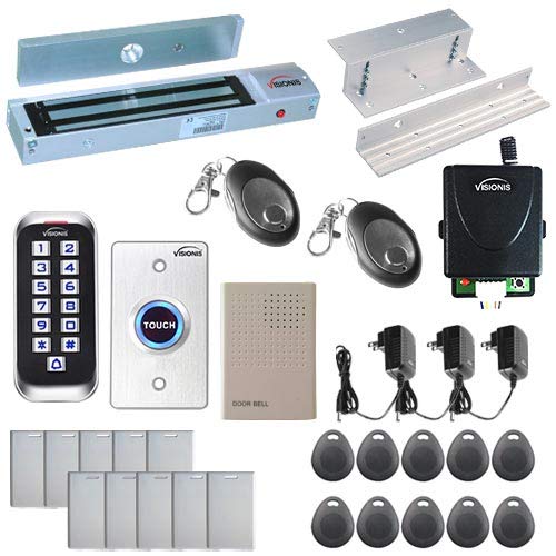 Visionis FPC-5653 One Door Access Control System Inswing Door 600lbs Magnetic Lock with VIS-3005 Slim Outdoor IP68 RFID Keypad Entry Security with Wireless Remote EM Standalone 2000 Users Kit