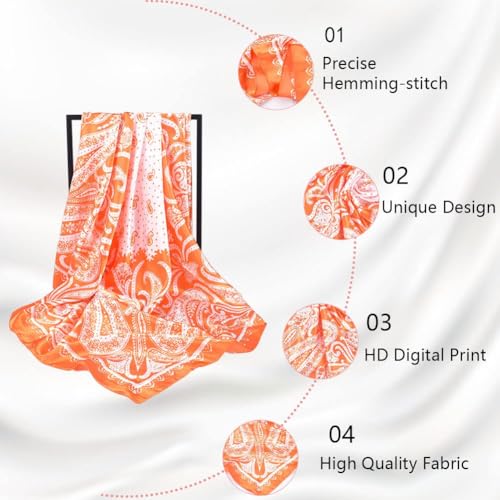 35” Satin Large Square Head Scarves Silky Like for Women Neck Scarf Hair Sleeping Silky Paisley Scarves3